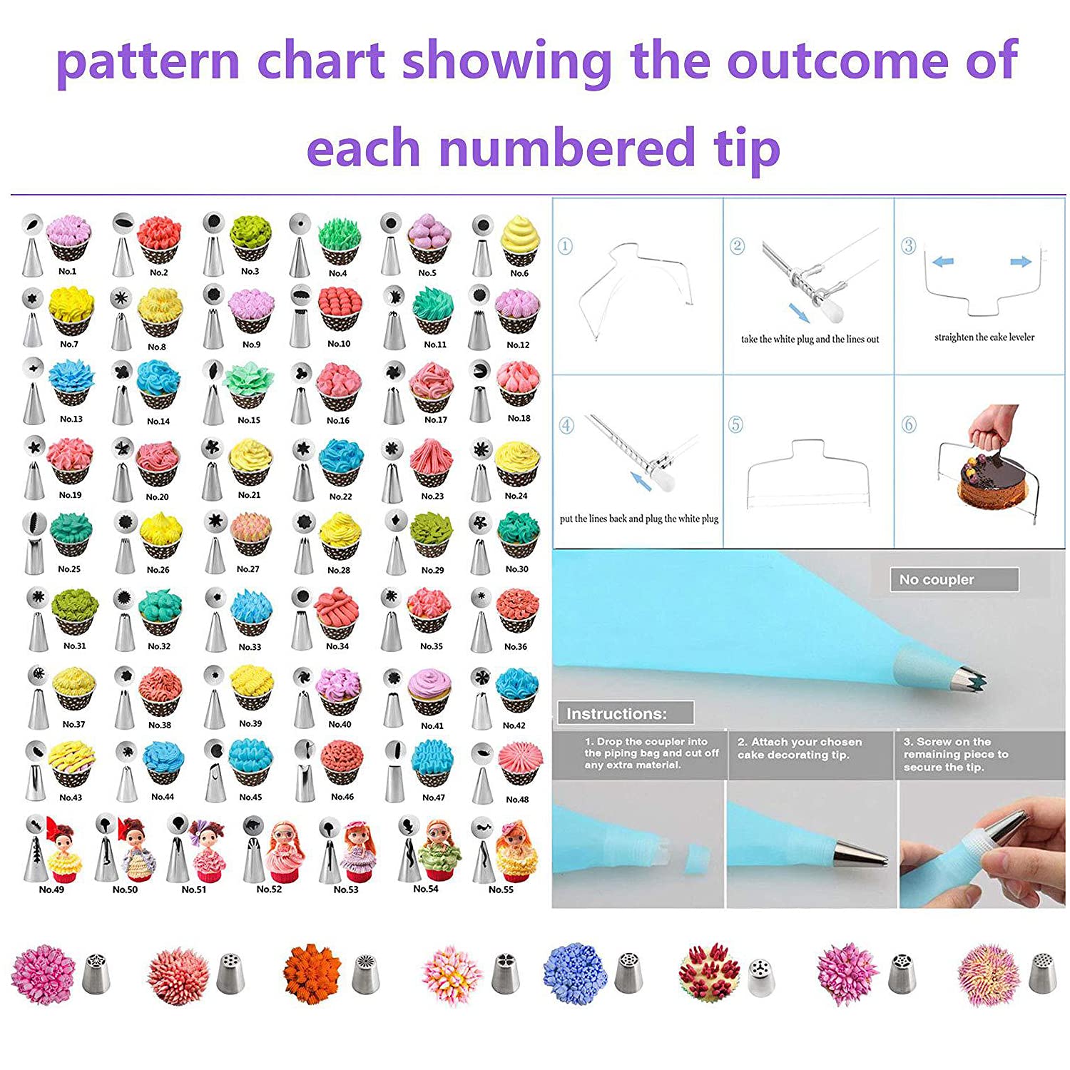 BESUNTEK Cake Decorating Supplies Kit with Turntable, 137 Pcs Reusable Stainless Steel Professional Cake Decorating Kit, Piping Bags, Baking Supplies, Purple