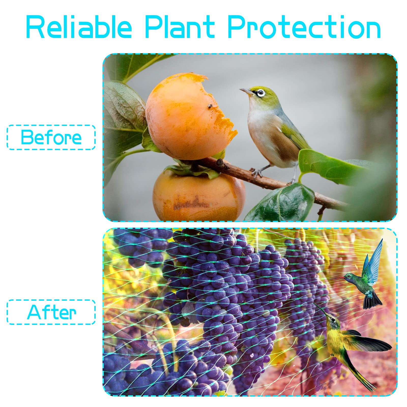 Anti-Bird Netting 33Ft x 13Ft (10m x 4m) Woven with 100Pcs Cable Ties Garden Farm Plants Fencing Mesh Fruits Protector Durable Fish Ponds Cover Green