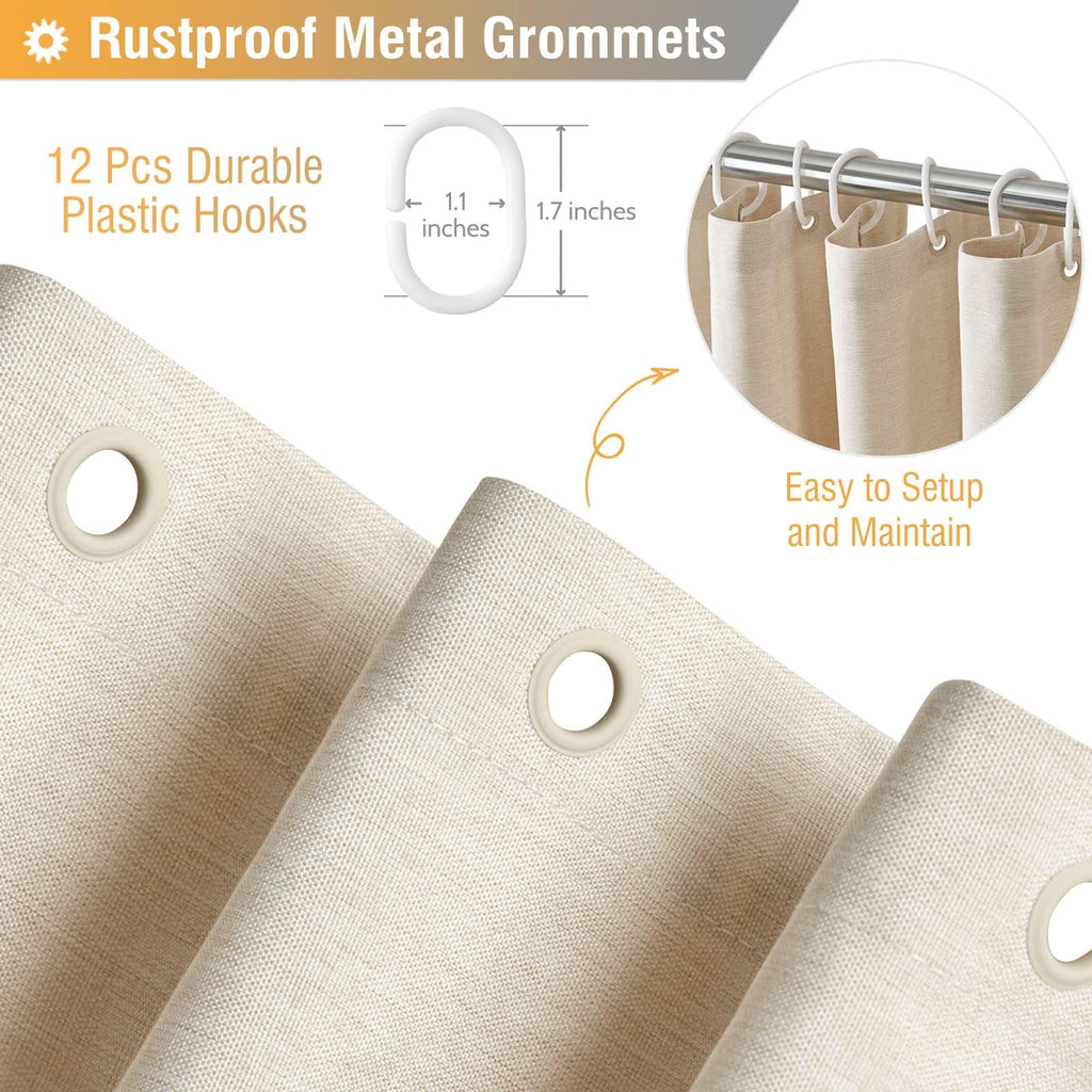 BTTN Fabric Shower Curtain, Linen Textured Cloth Shower Curtain Set with 12 Plastic Hooks, Hotel Luxury Neutral Modern Simple Waterproof Decorative Shower Curtains for Bathroom - 72"x72" - Beige/Cream