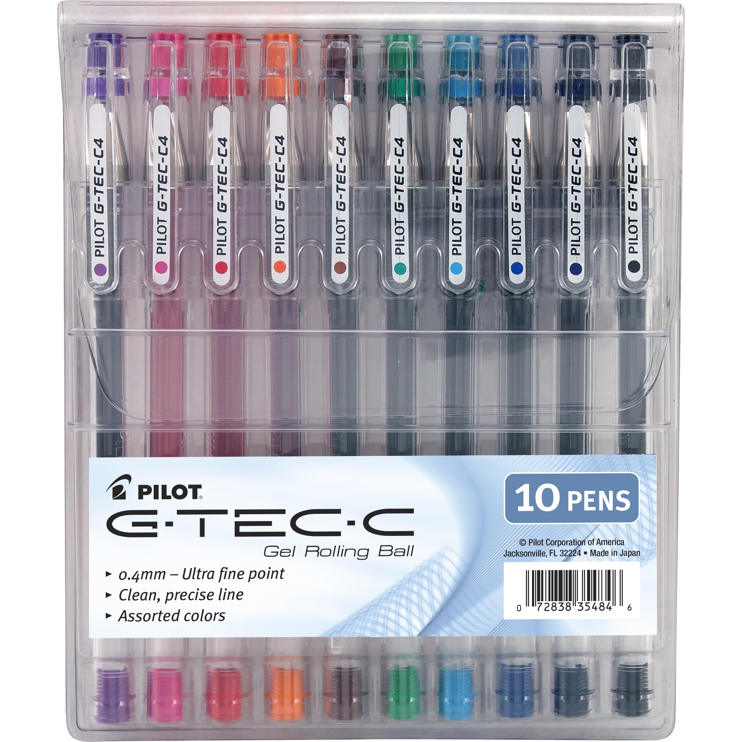 Pilot G-Tec-C Gel Rolling Ball Pens, Ultra Fine Point, Assorted Colors, 10-Pack Pouch (35484)