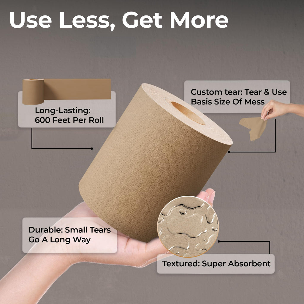 Restaurantware-Paper Towel Roll 600' x 1 Roll Long Paper Towel 8" Wide Hand Towel Roll 1 Ply Universal Dispenser 2" Core Hardwound High Absorbency Everyday Use for Commercial Washroom Kraft