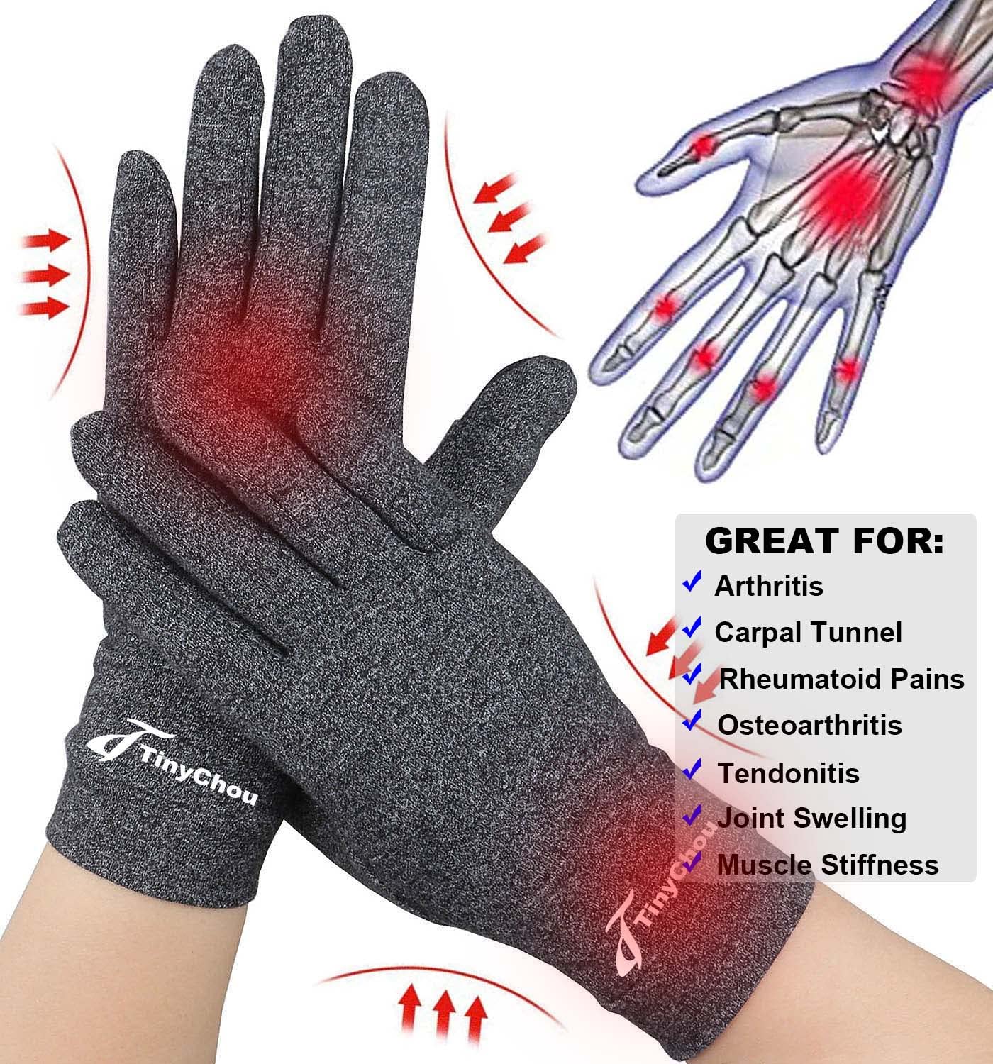 2 Pairs Compression Gloves for Women for Pain, Full Finger Arthritis Gloves for Men, Hand Compression Gloves for Crocheting, Relieve Pain from Carpal Tunnel, Rheumatoid, Osteoarthritis, RSI (Medium)