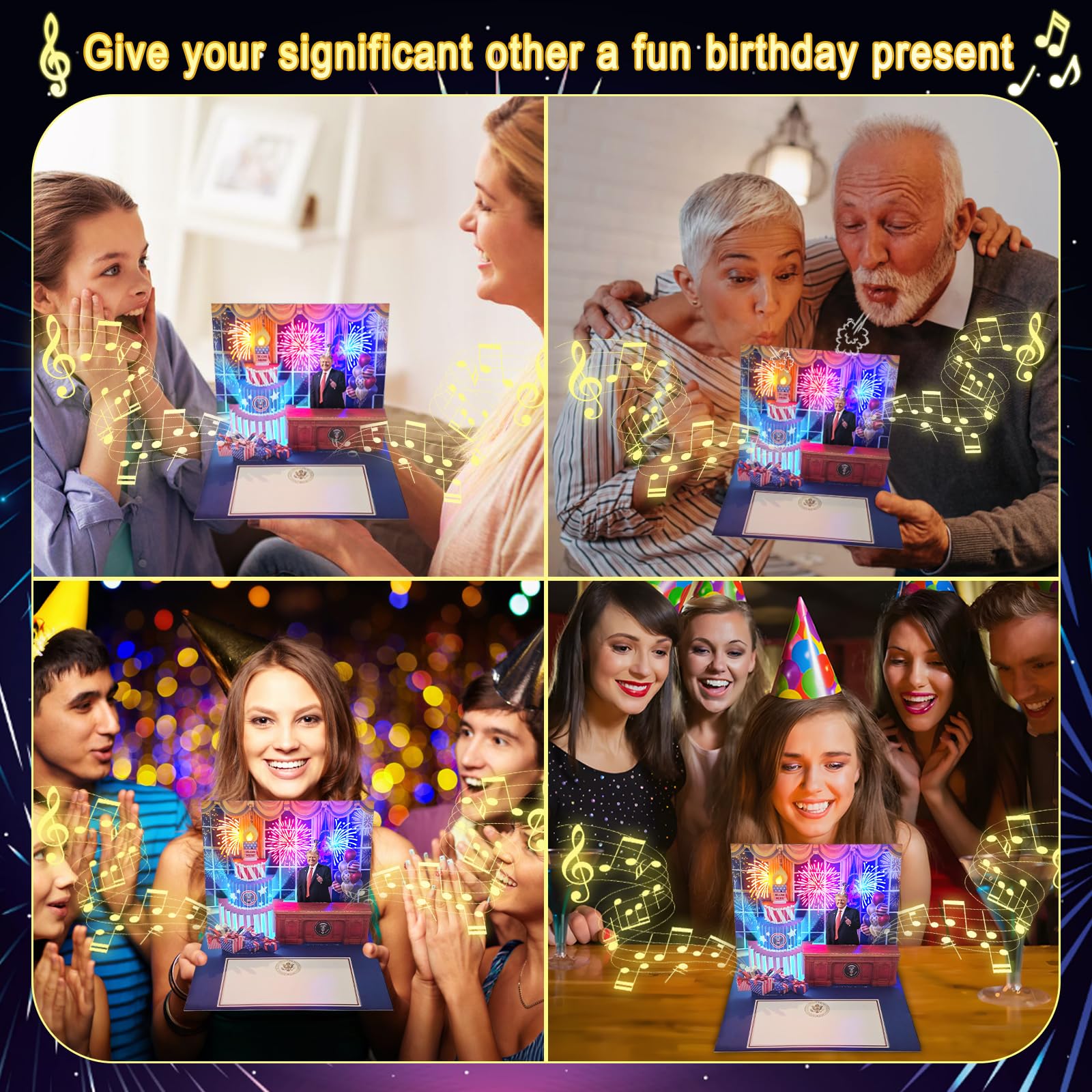 3D Pop-Up Birthday Card with Music & Light – President’s Voice Funny Greeting, Happy Birthday Song & Blow-Out Candle Effect – Unique Gift for Him & Her