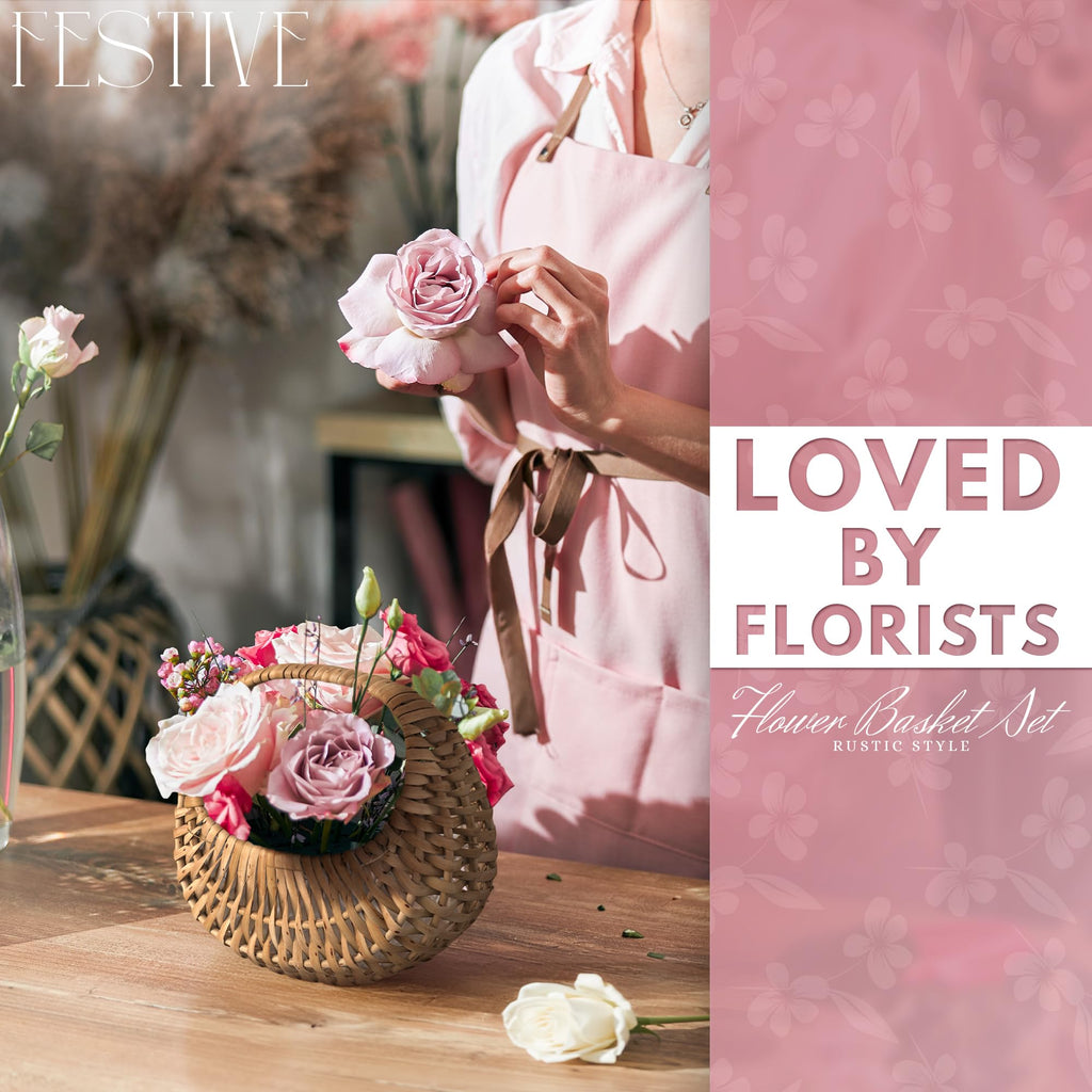 Small Flower Girl Basket Set of 2 - Small Wicker Basket with Handle and Waterproof Lining 6.3" x 5.12" x 3.75" - Tiny Easter Baskets with Rattan Design for Flowers, Sweets, Gifts, Home Decor & Storage