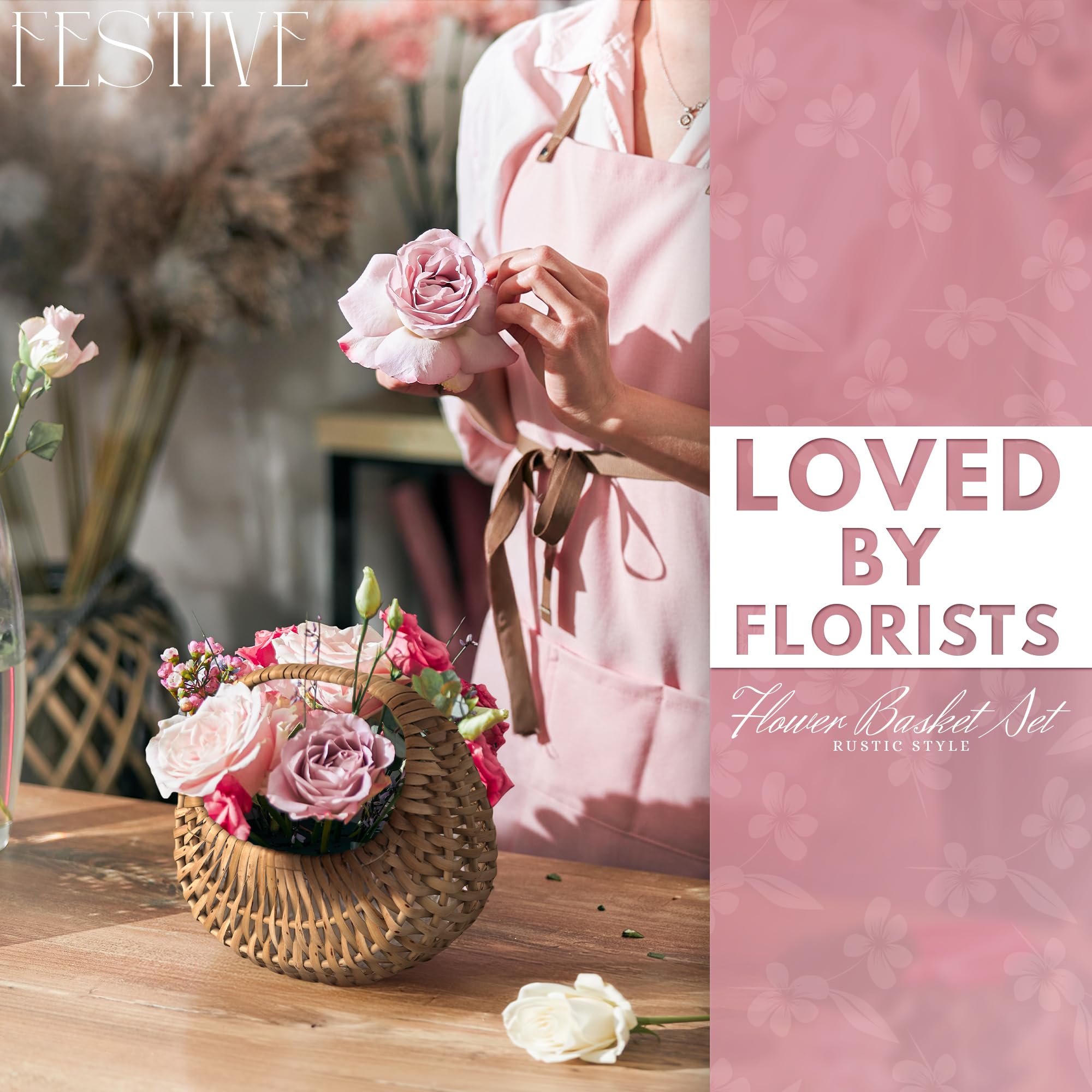 Small Flower Girl Basket Set of 2 - Small Wicker Basket with Handle and Waterproof Lining 6.3" x 5.12" x 3.75" - Tiny Easter Baskets with Rattan Design for Flowers, Sweets, Gifts, Home Decor & Storage