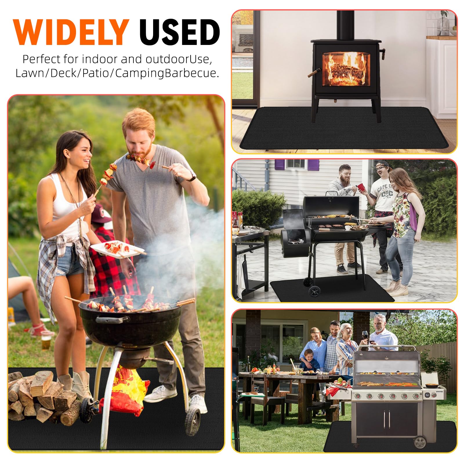 Uewpv 48x30 inch Grill Mat for Outdoor Grill, Double-Sided Fireproof Fire Pit Mat, Waterproof Oil-Proof Deck Protector for Patio, Lawn, Balcony & Fireplace