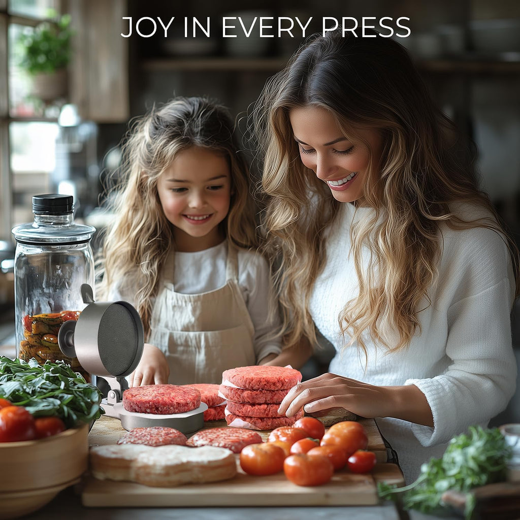 Hamburger Press Patty Maker - Adjustable 1/4lb to 3/4lb Burger Press Patty Maker with Patty Ejector - Adjustable Thickness for Burgers, Crab Cakes, and Sausage - Patty Paper Included