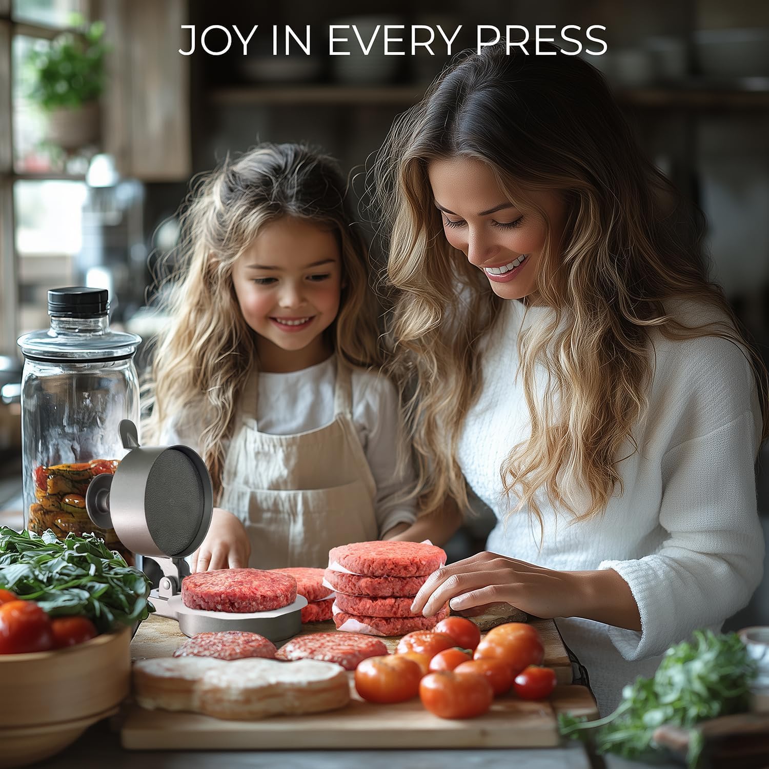Hamburger Press Patty Maker - Adjustable 1/4lb to 3/4lb Burger Press Patty Maker with Patty Ejector - Adjustable Thickness for Burgers, Crab Cakes, and Sausage - Patty Paper Included