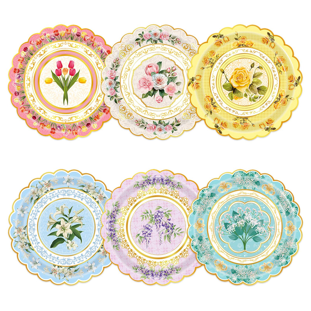 Oevbexos 60-Pack Floral Paper Plates, Tea Party Decorations, 9 Inch Disposable Floral Plates for Tea Party, Baby Shower, Bridal Shower, Birthday, Wedding and Any Celebration