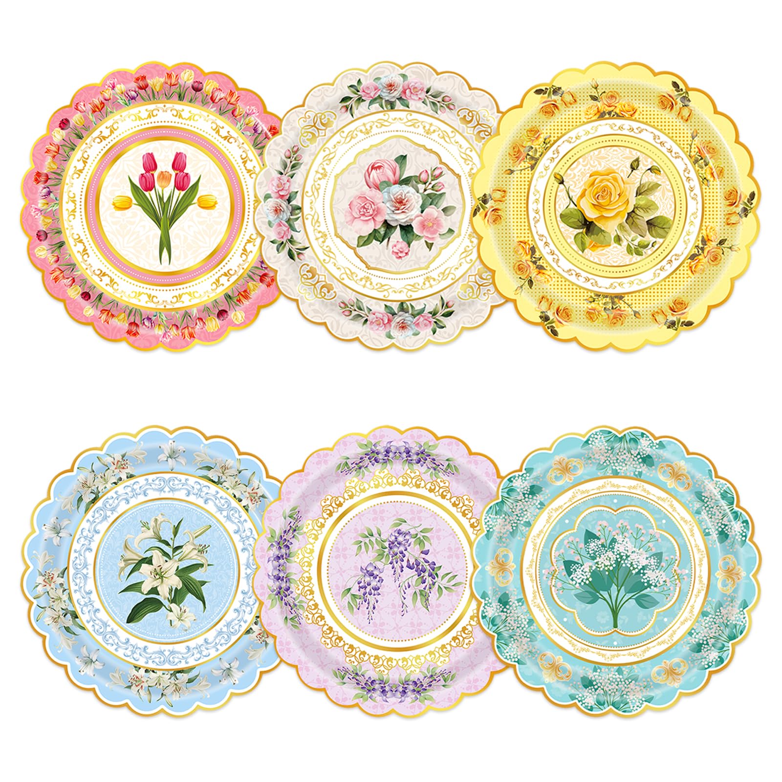 Oevbexos 60-Pack Floral Paper Plates, Tea Party Decorations, 9 Inch Disposable Floral Plates for Tea Party, Baby Shower, Bridal Shower, Birthday, Wedding and Any Celebration
