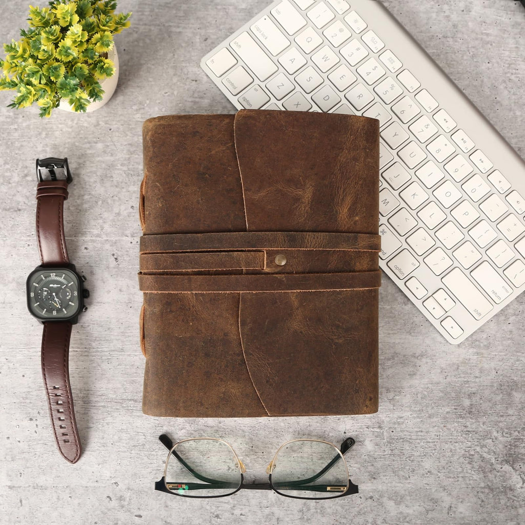 Handmade Leather Journal/Writing Diary/Bound Daily Notepad For Men & Women Unlined Paper Medium, writing pad gift for artist, sketch (8 x 6, Brown Tan)