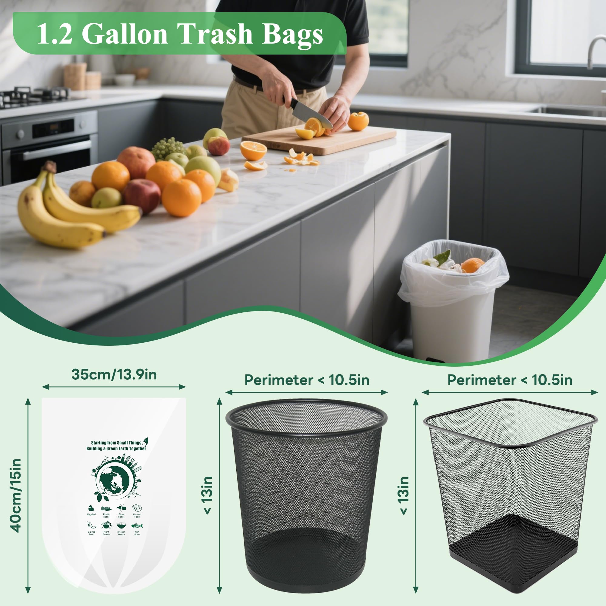 Small Trash Bags 1.2 Gallon, Biodegradable Gallon Waste Bag, Mini Compostable Strong Bathroom Wastebasket Can Liners Garbage Bags for Home Office Kitchen Fit 5 Liter 5L, 1 Gal, White 120 Pcs