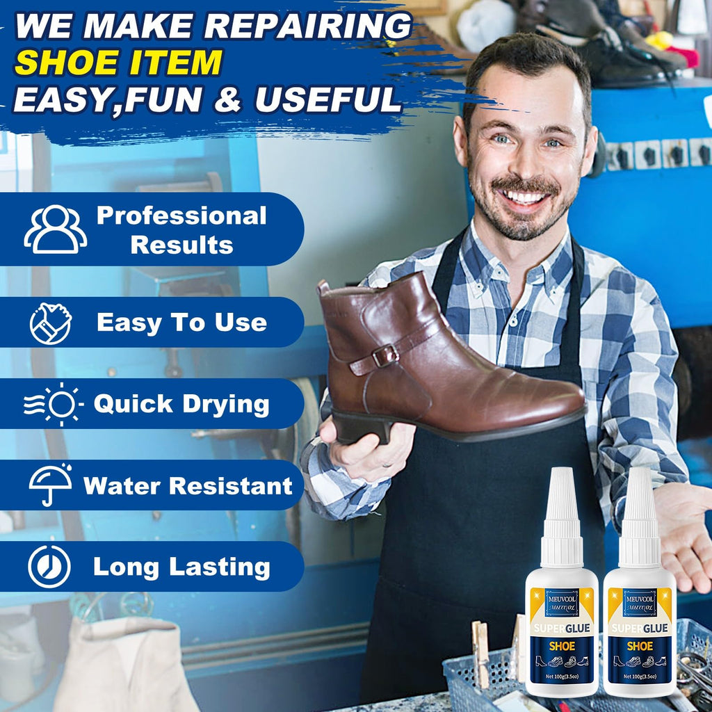 Super Glue for Shoe - 100g Instant Shoe Repair Adhesive for Soles, Insole, Boots & Leather, Waterproof Clear Glue for Sneakers, Heels, Tennis Shoes