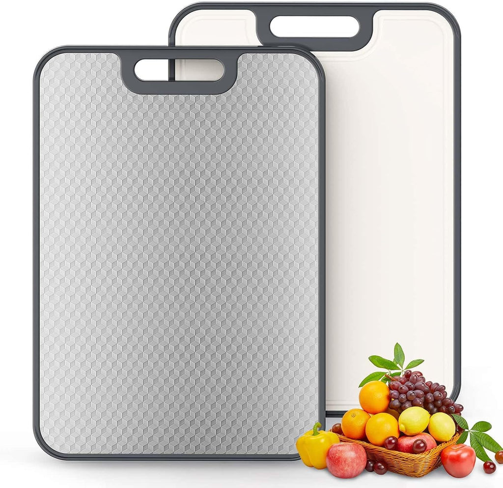 INZOO Stainless Steel Cutting Board, 15''×10'' Double Sided Cutting Boards for Kitchen, Stainless Steel/Wheat Straw PP Chopping Board for Meat & Vegetables, Easy to Clean, Dishwasher Safe