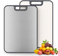 INZOO Stainless Steel Cutting Board, 15''×10'' Double Sided Cutting Boards for Kitchen, Stainless Steel/Wheat Straw PP Chopping Board for Meat & Vegetables, Easy to Clean, Dishwasher Safe