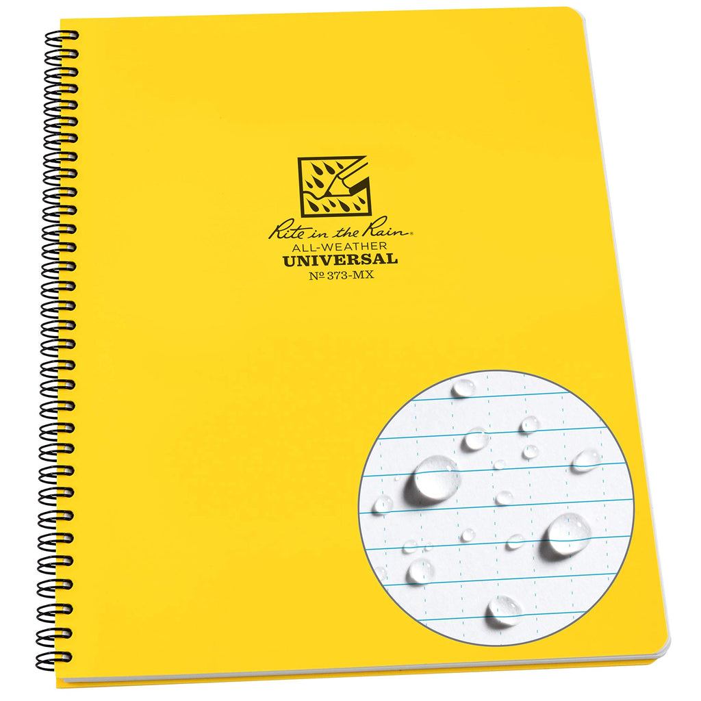 Rite in the Rain All-Weather Side-Spiral Notebook, 8 1/2" x 11", Yellow Cover, Universal Pattern (No. 373-MX)