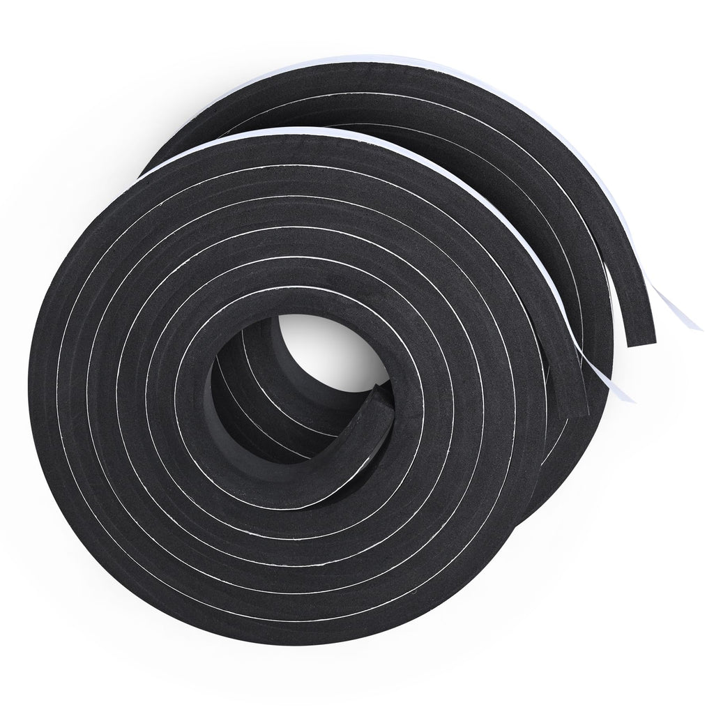 20Ft Foam Tapes Self Adhesive Foam Seal Strips 1In x 1/2In x 10Ft Each Roll Weatherstrips High Resilience Weather Stripping Door Seals for Door Soundproofing, Window Insulation (2R, Black)