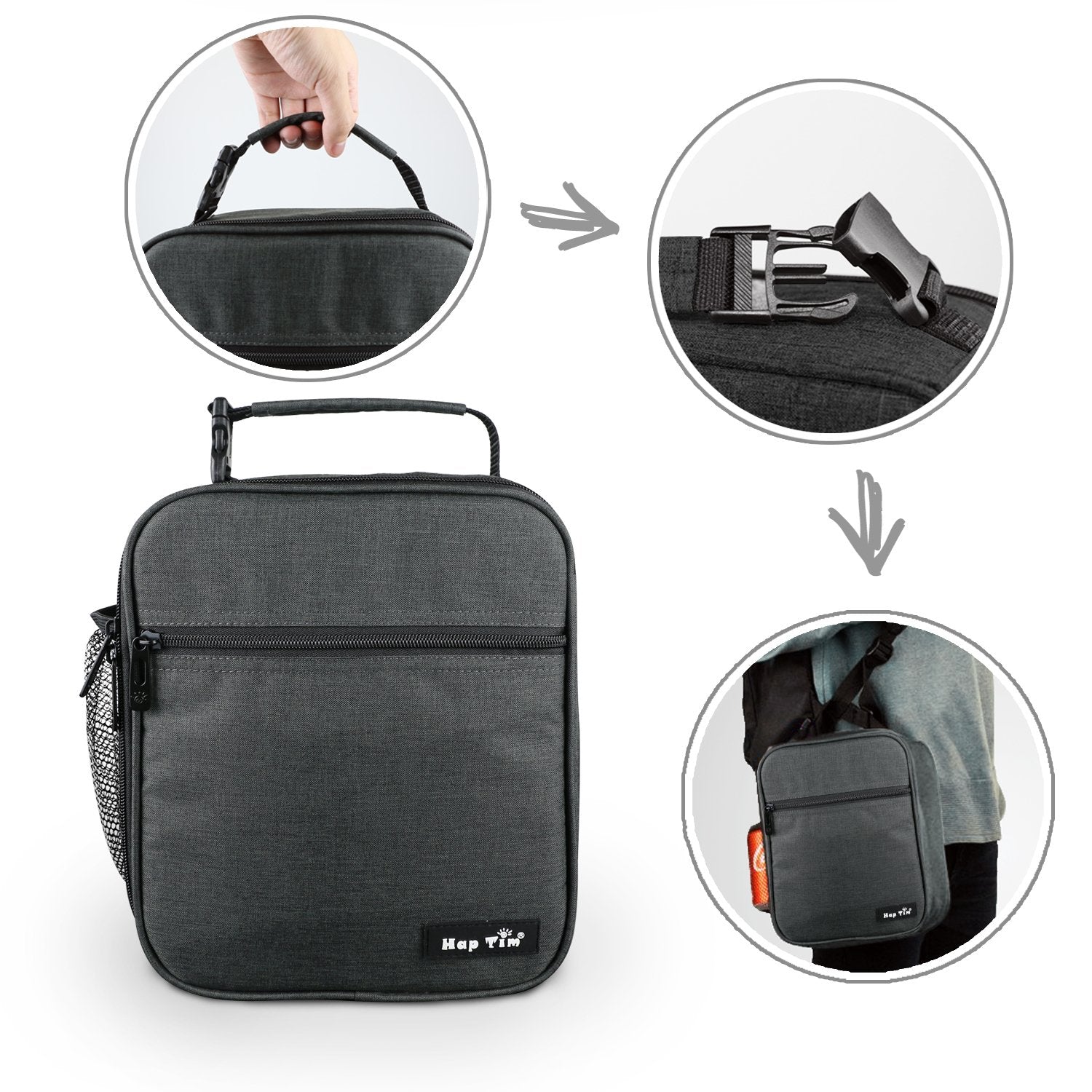 Hap Tim Lunch Bag for Men, Insulated Lunch Box for Men & Kids,Boite a Lunch Homme, Suitable for Work, Dark Grey(CA18654-DG)