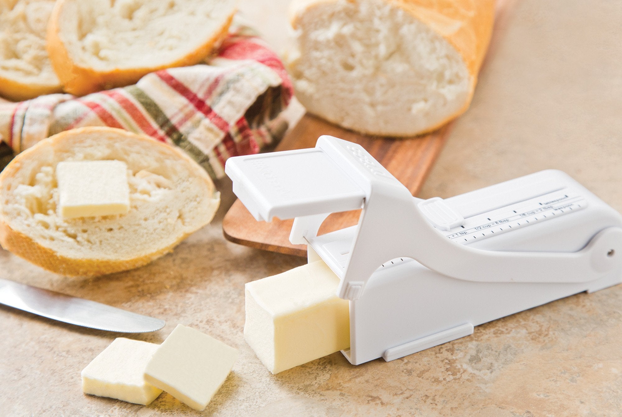 KitchenArt 32000 Buttermate Butter Cutter Slicer, Measuring Dispenser and Keeper, White - One Stick Capacity