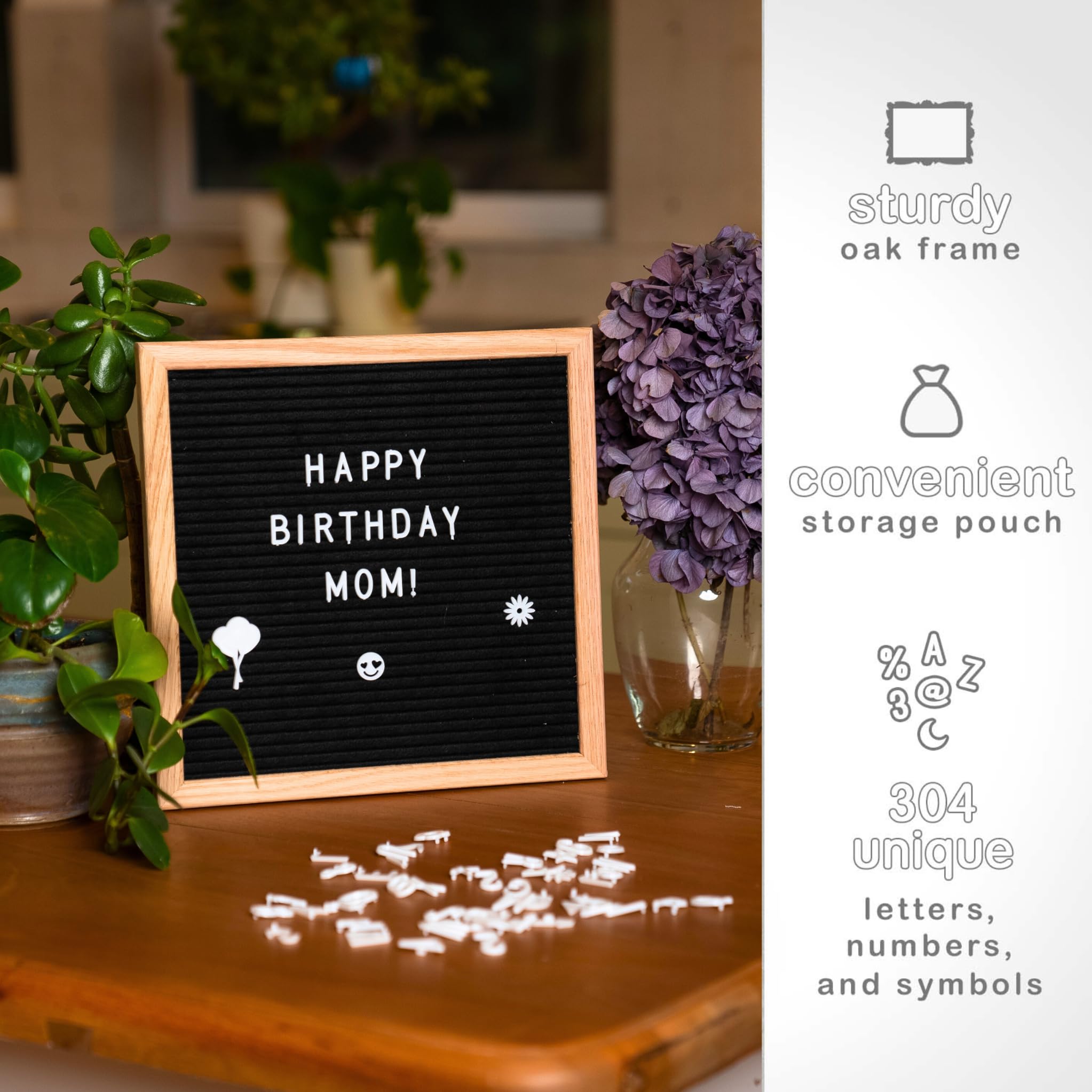 Black Felt Letter Board | 12"x12" Classy Wooden Frame with White Letters | Premium Changeable Sign Boards for Home Decor Motivational Quotes Baby Announcement Price List Message Letterboard With Stand For Small Business