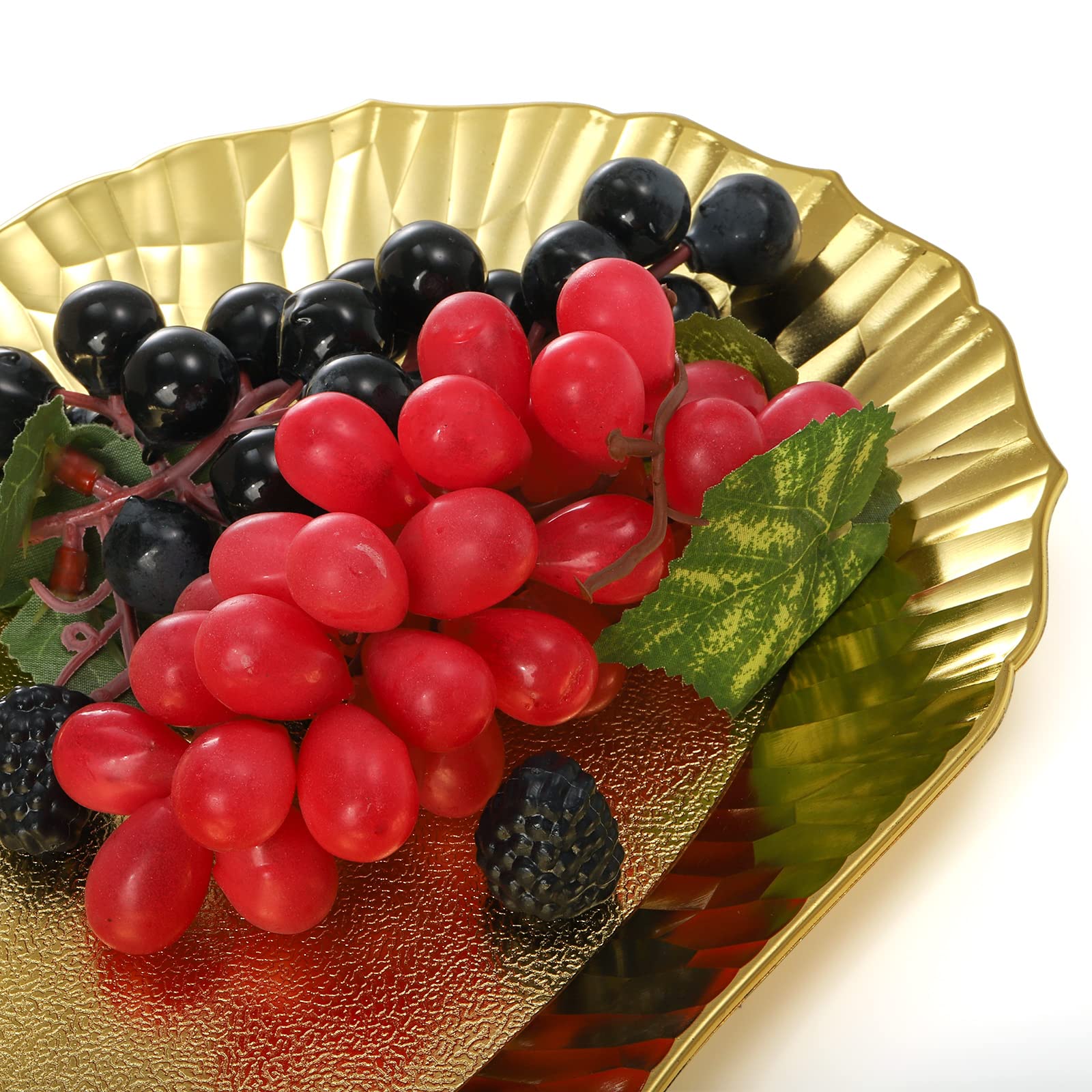 AVLA 6 Pack Gold Plastic Serving Platters, Reusable Party Snack Trays, Decorative Food Appetizer Platters for Dessert Table, Cupcake, Charcuterie, Cookies, 14" x 8.5"