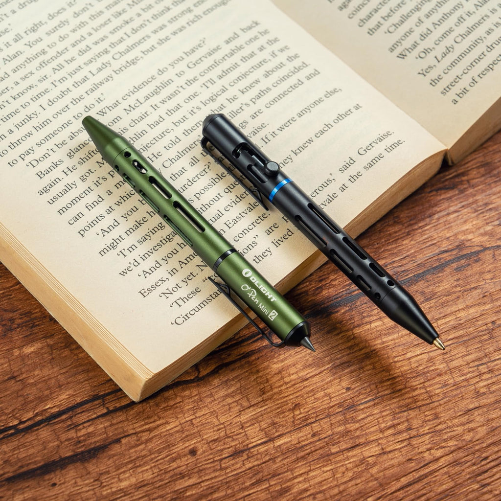 OLIGHT O'Pen Mini 2 Portable Ballpoint Pen, Bolt Action Pen with Pen and Pencil Tip, EDC Replaceable Black Ink Pens with Stainless Steel Pen Clip for Working, Writing (Black)
