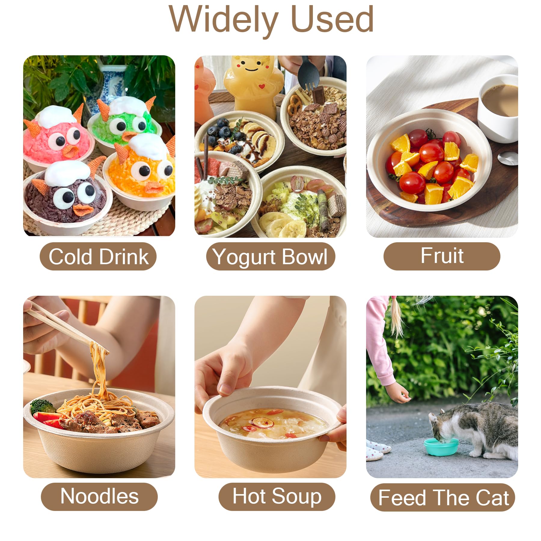 16oz Compostable Paper Bowls,100% Biodegradable Disposable Bowls， Heavy-Duty Soup Bowls，50 Pack Eco-Friendly Salad Bowl for Hot and Cold Food Eco-Friendly Sugarcane Bowls (16oz)