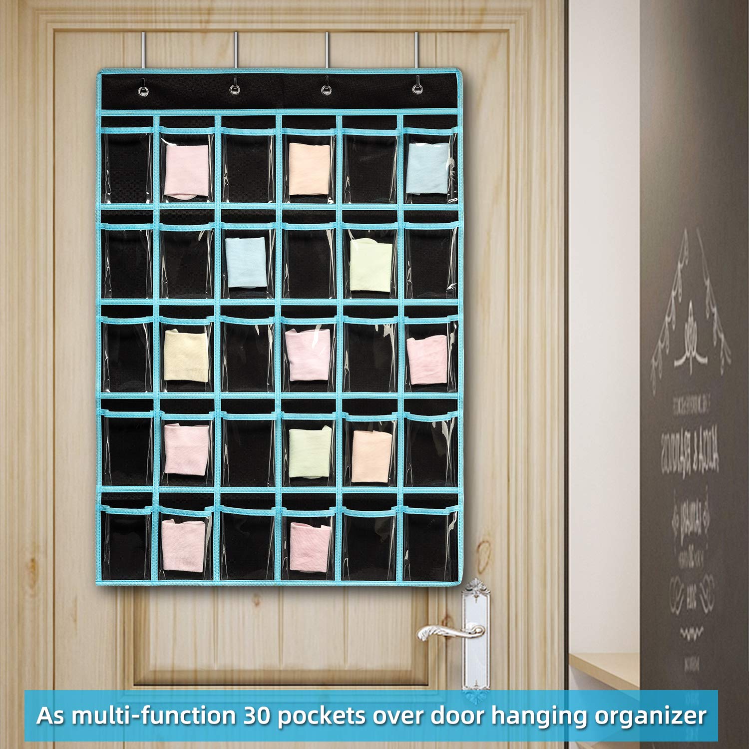 KEEPJOY Classroom Pocket Chart Organizer,Cell Phones Calculator Holder for Classroom with 30 Clear Pockets and Number Sticker Size 33.5x 24.5 Inch (2pack-black)