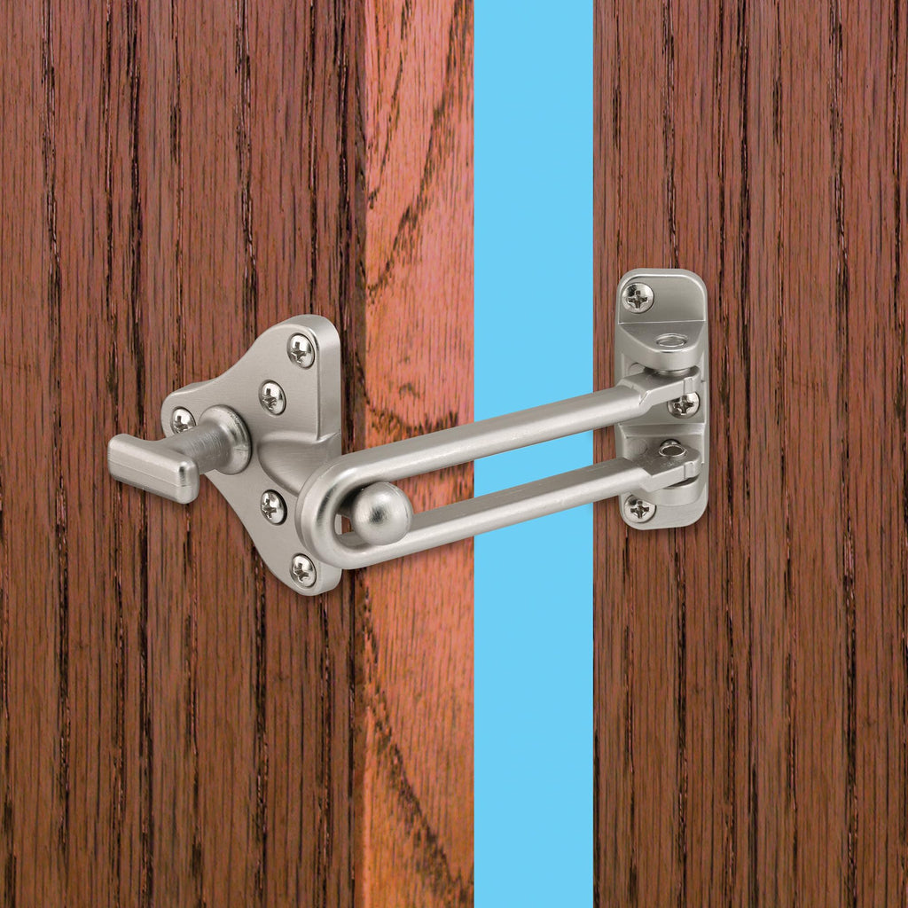 Prime-Line U 11316 Swing Bar Door Guard with High Security Auxiliary Lock, Satin Nickel Finish (Single Pack)