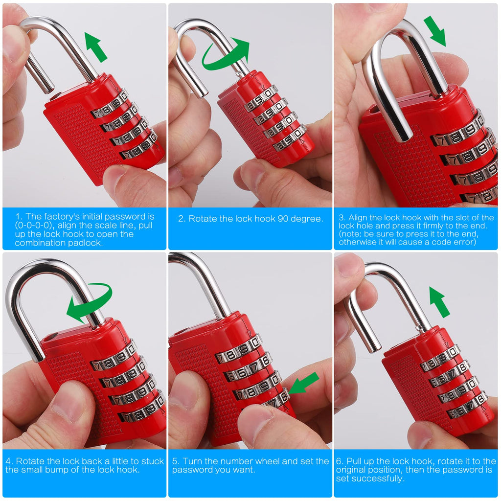 JIANTA 4 Pack Combination Lock, 4 Digit Combination Padlock, Outdoor Waterproof Padlock for School Gym Locker, Padlocks with Code, Luggage Locks (Black Red Silver Blue)