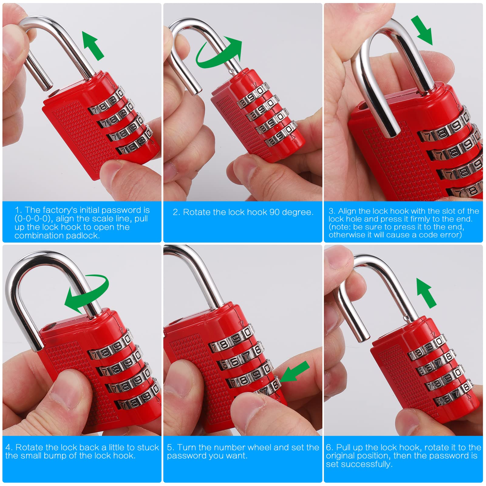 JIANTA 4 Pack Combination Lock, 4 Digit Combination Padlock, Outdoor Waterproof Padlock for School Gym Locker, Padlocks with Code, Luggage Locks (Black Red Silver Blue)