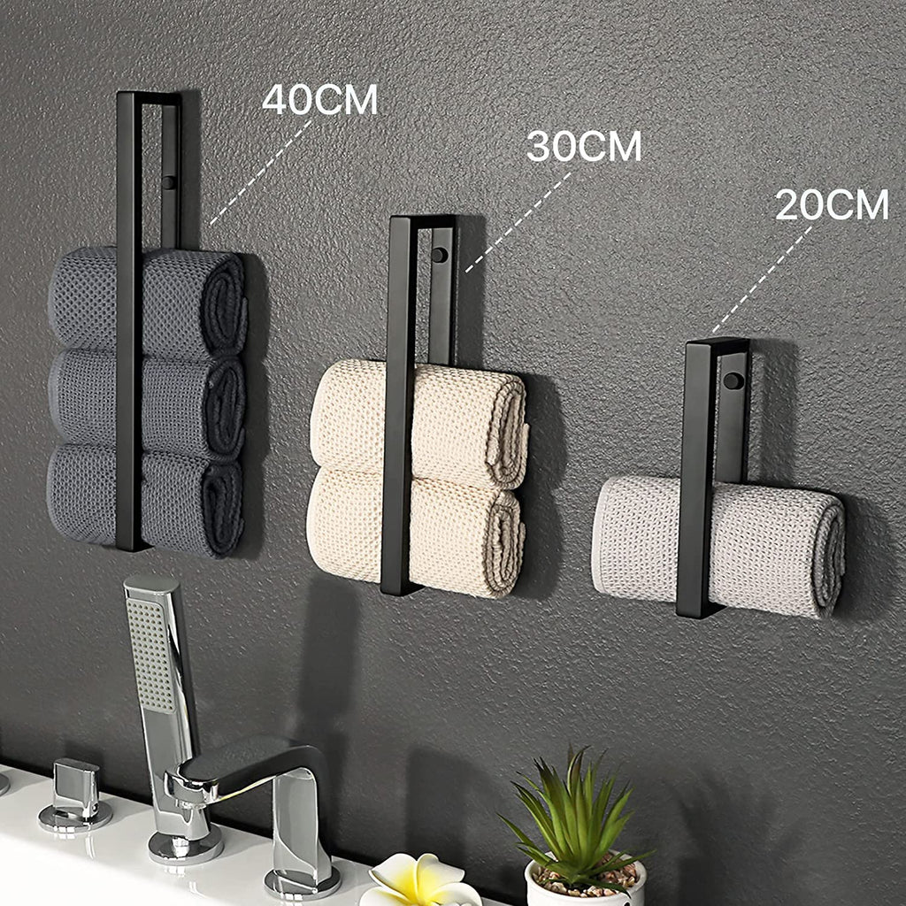 Sayayo Hand Towel Holder, Black Towel Bar Adhesive & Screw Mounting for Bathroom Kitchen, 8 Inch Bathroom Towel Rack, SUS304 Stainless Steel Wall Mounted