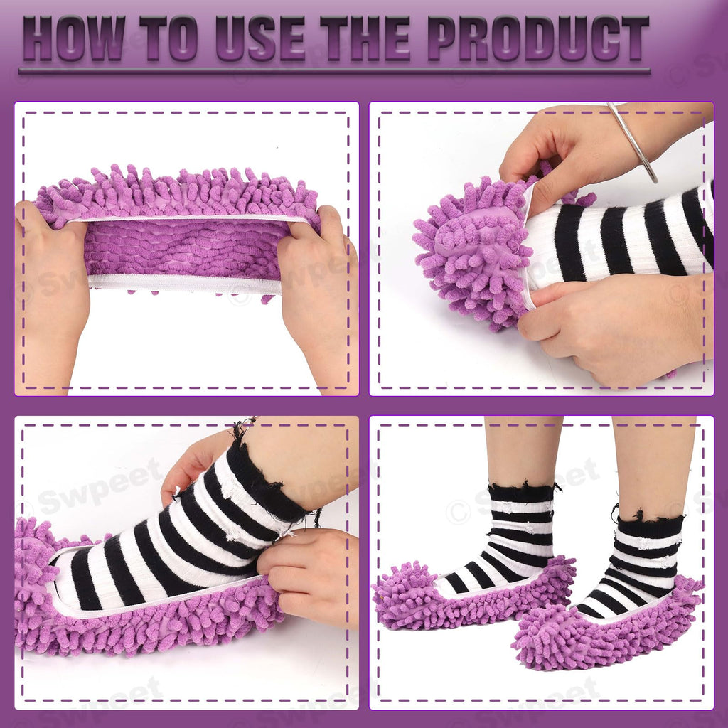 Swpeet 10Pcs/5 Pairs Mop Slippers Shoes, 5 Colors 8'' Multi Function Washable Reusable Dust Duster Soft Microfiber Cleaning House Mop Slippers Floor Cleaning Tool Shoes Cover for House Kitchen Office
