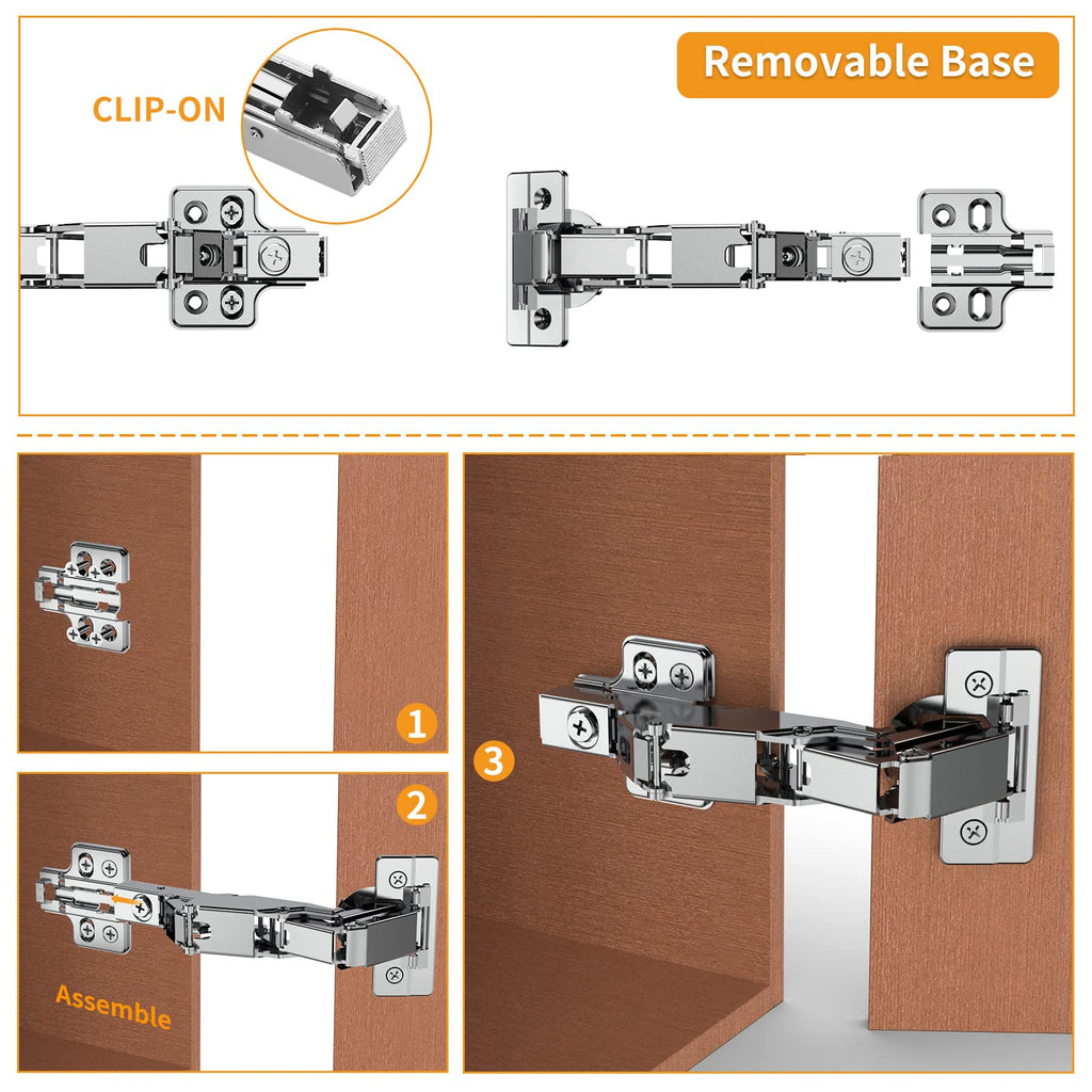 2 Pack Full Overlay 165 Degree Soft Close Cabinet Hinges, Lazy Susan, Heavy duty, Clip-on Plate, Chibery Multi Pivot Concealed Hardware for Corner Kitchen Frameless Cabinet, Cupboard Folded, Closets