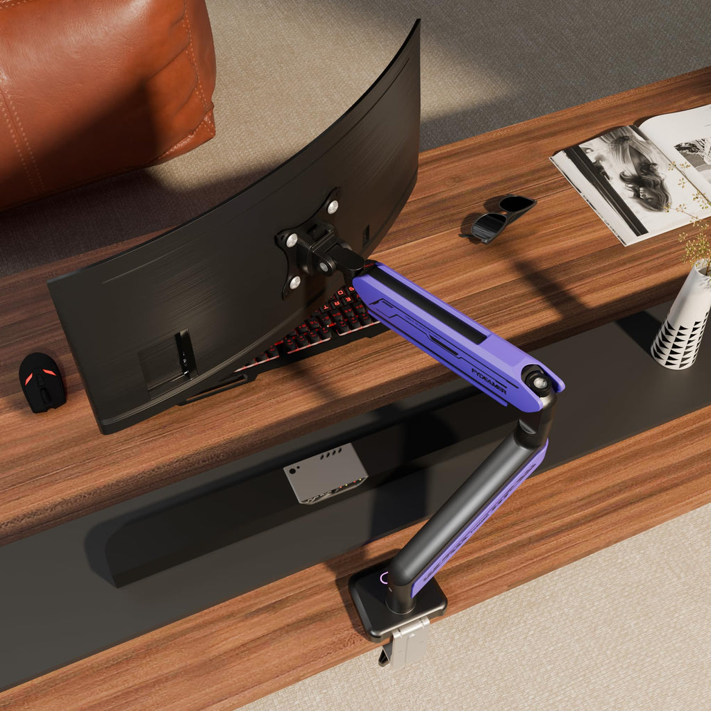 ETHU Single Heavy Duty Monitor Arm for 17-42 inches Monitors with 30 RGB Lighting Effects,Holds 15KG/33lbs,Ultrawide Monitor Arm for Curved Flat Monitors, Purple