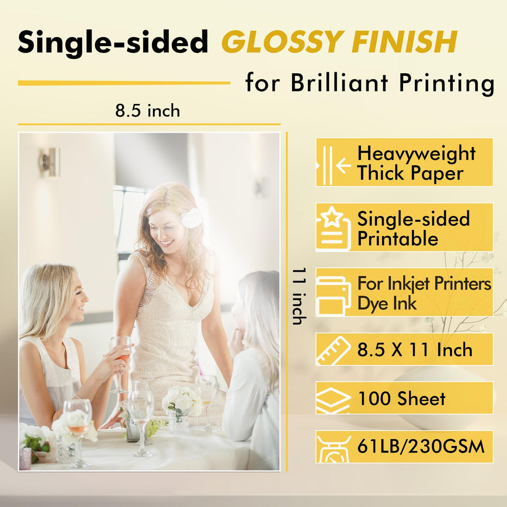 Koala Heavyweight Photo Paper High Glossy 8.5x11 Inches for Inkjet Printing 100 Sheets 61LB