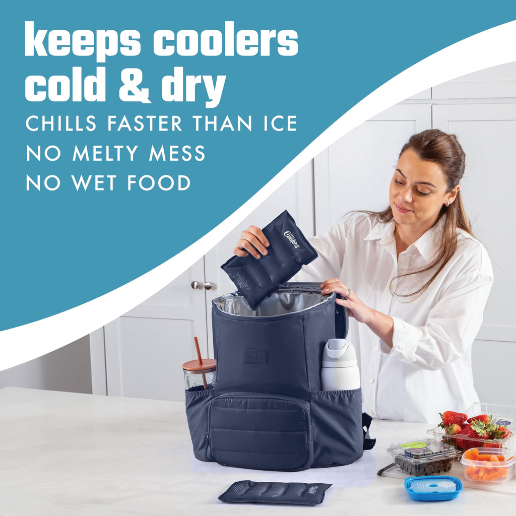 Cool Coolers 2 Pack Soft Ice Packs for Cooler, Flexible Stretch Nylon, Lunch Box Ice Packs, Ice Packs for Lunch Boxes, Large Reusable Freezer Packs, by Fit & Fresh, Midnight Blue