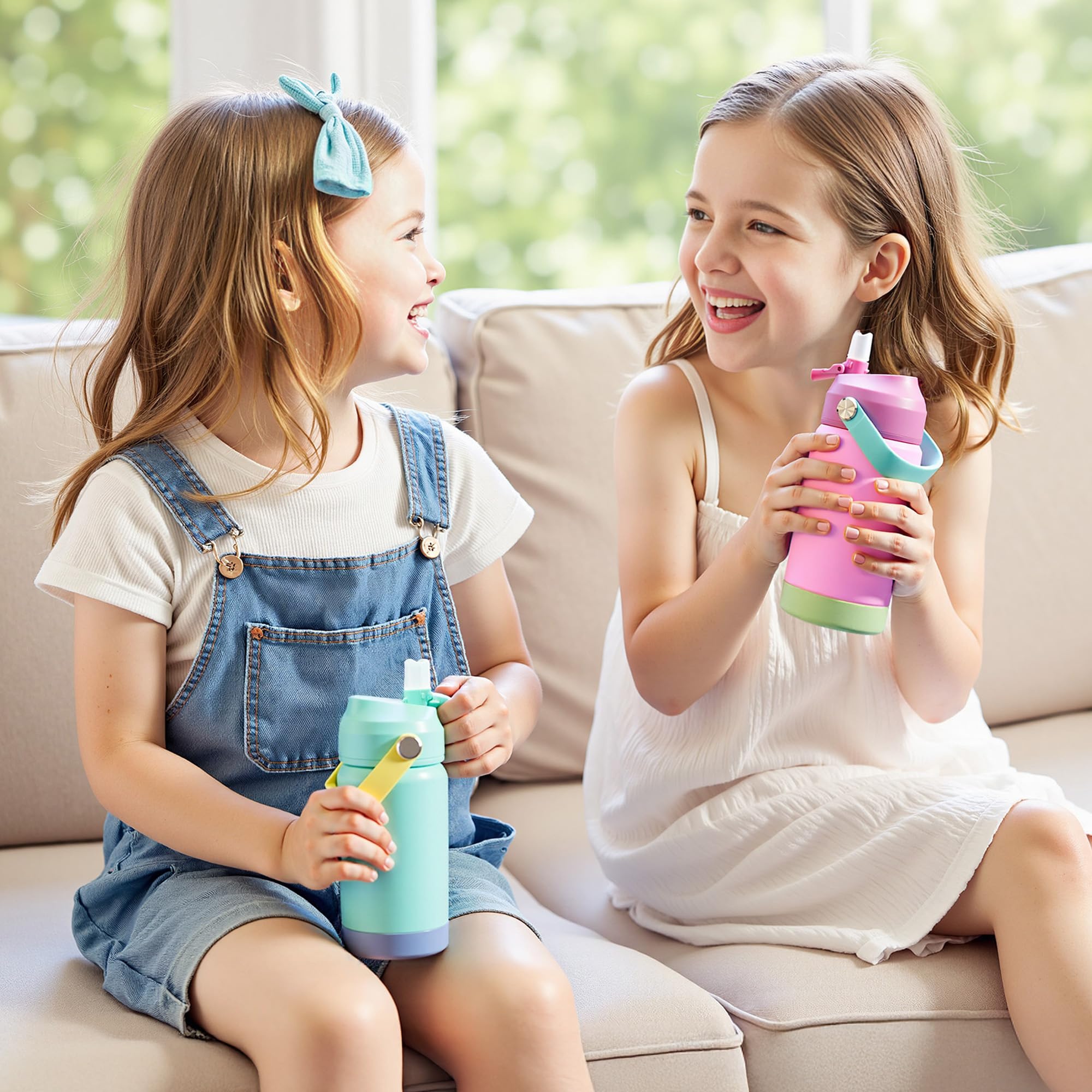Kerilyn 12oz Kids Insulated Water Bottle, Leak-Proof Toddler Cup with Straws Lids, Kids Water Bottles for School Boys Girls, Stainless Steel Vacuum Insulated Bottle for Kid, BPA Free, Blue
