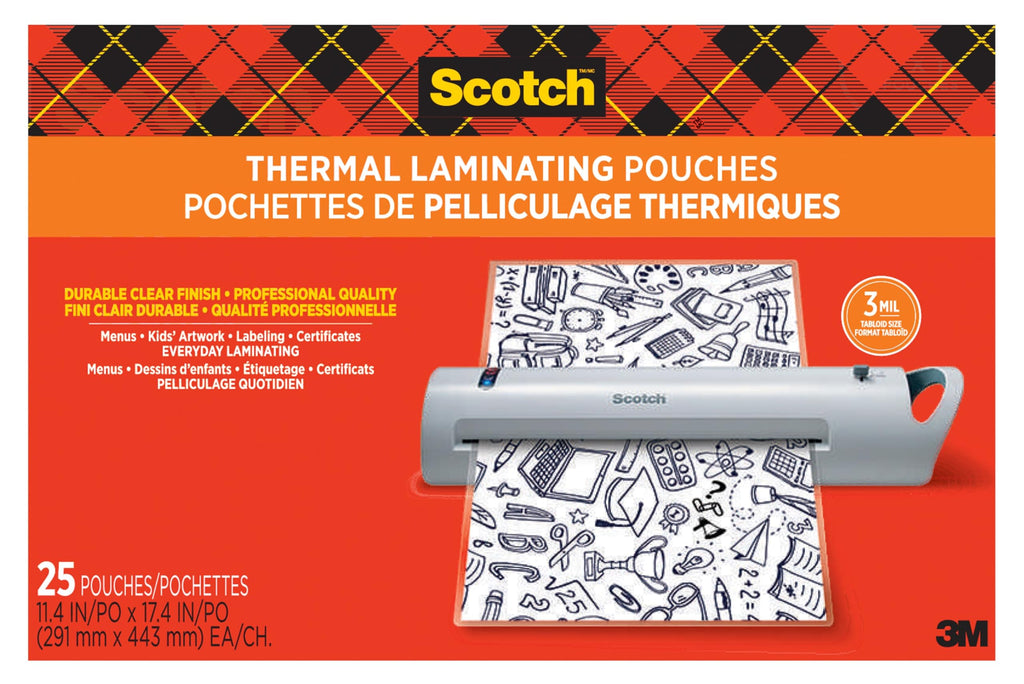 Scotch Thermal Laminating Pouches, 11.45 x 17.48-Inches, 25-Pouches (TP3856-25)