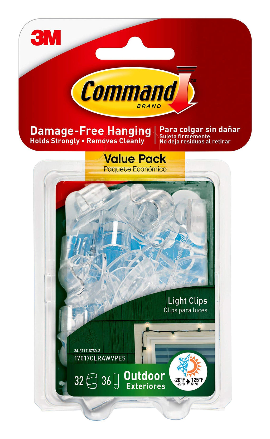 Command 17017CLRAWVPES Outdoor Light Clips, 32 Clips, 36 Strips