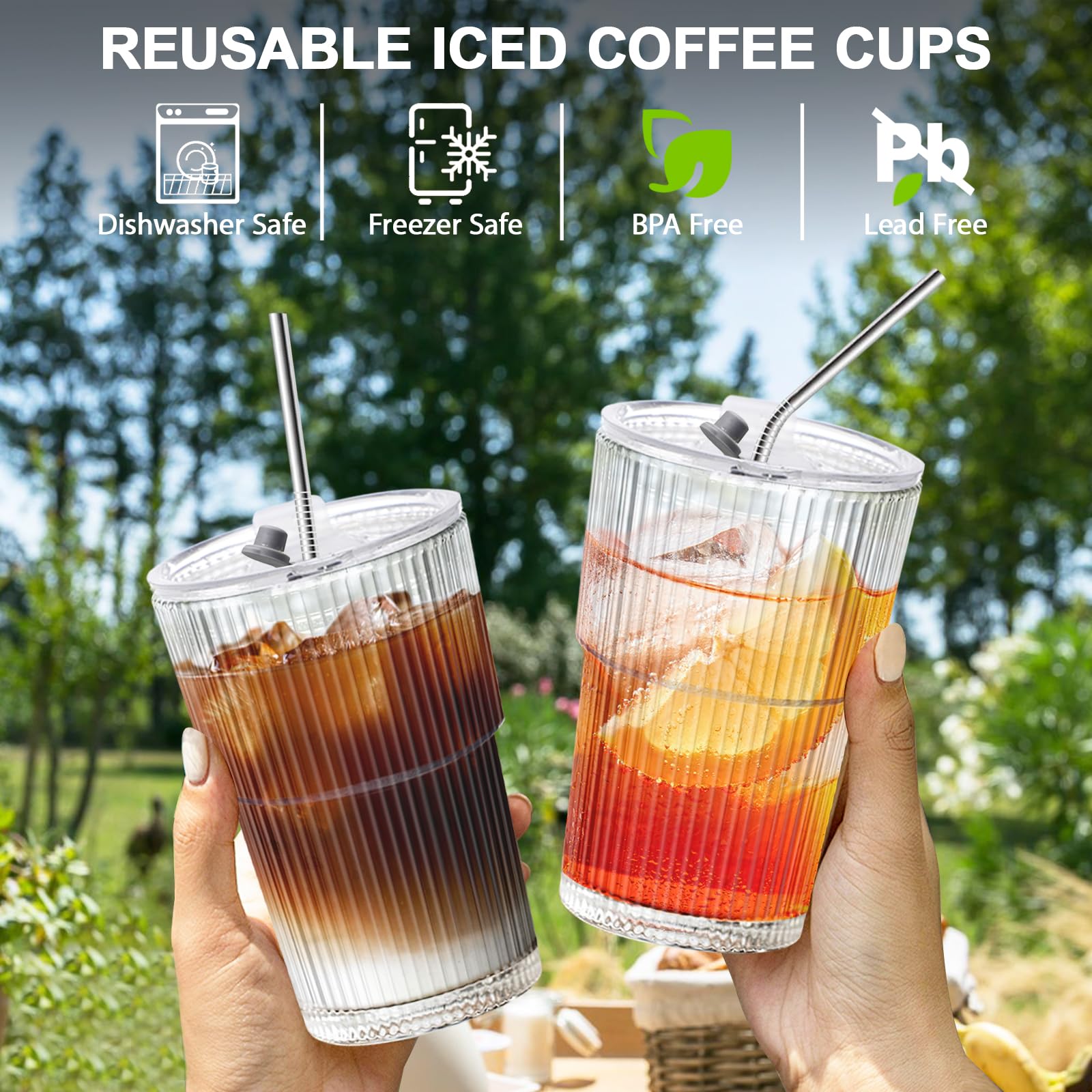 VAIIGO 16 OZ Iced Coffee Cup, Reusable Plastic Coffee Cups with Lids and Straws, Unbreakable Plastic Drinking Glasses Iced Coffee Glass to Go Coffee Cups, BPA Free, Dishwasher Safe, Set of 4