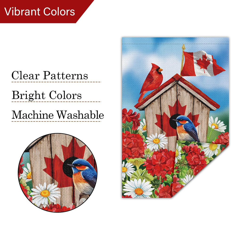Louise Maelys Canada Day Garden Flag 28x40 Double Sided, Burlap Small Patriotic Bird House Floral Welcome Patriotic Canadian Outside Outdoor Yard Porch Lawn Decor (Only Flag)