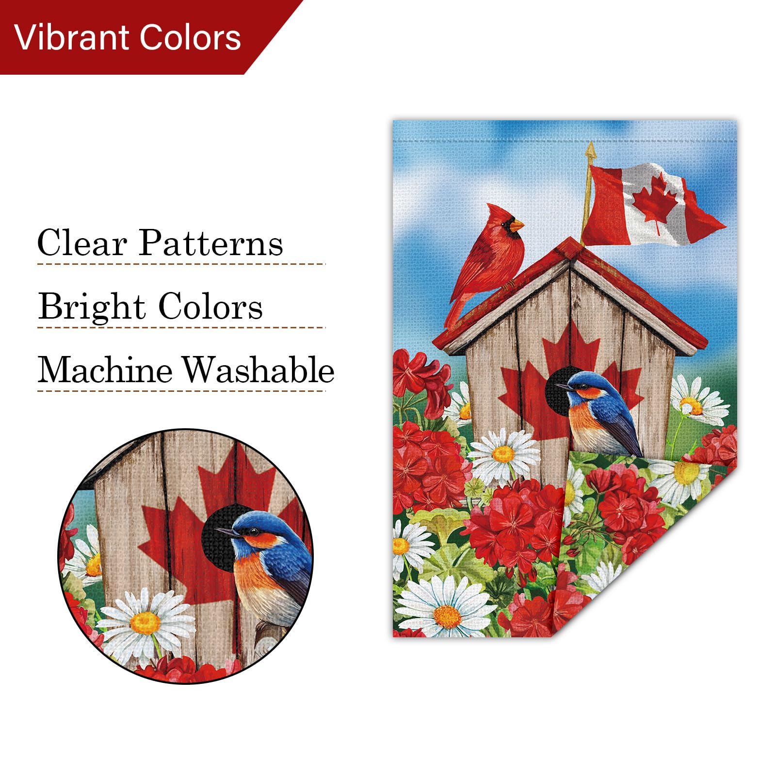 Louise Maelys Canada Day Garden Flag 28x40 Double Sided, Burlap Small Patriotic Bird House Floral Welcome Patriotic Canadian Outside Outdoor Yard Porch Lawn Decor (Only Flag)