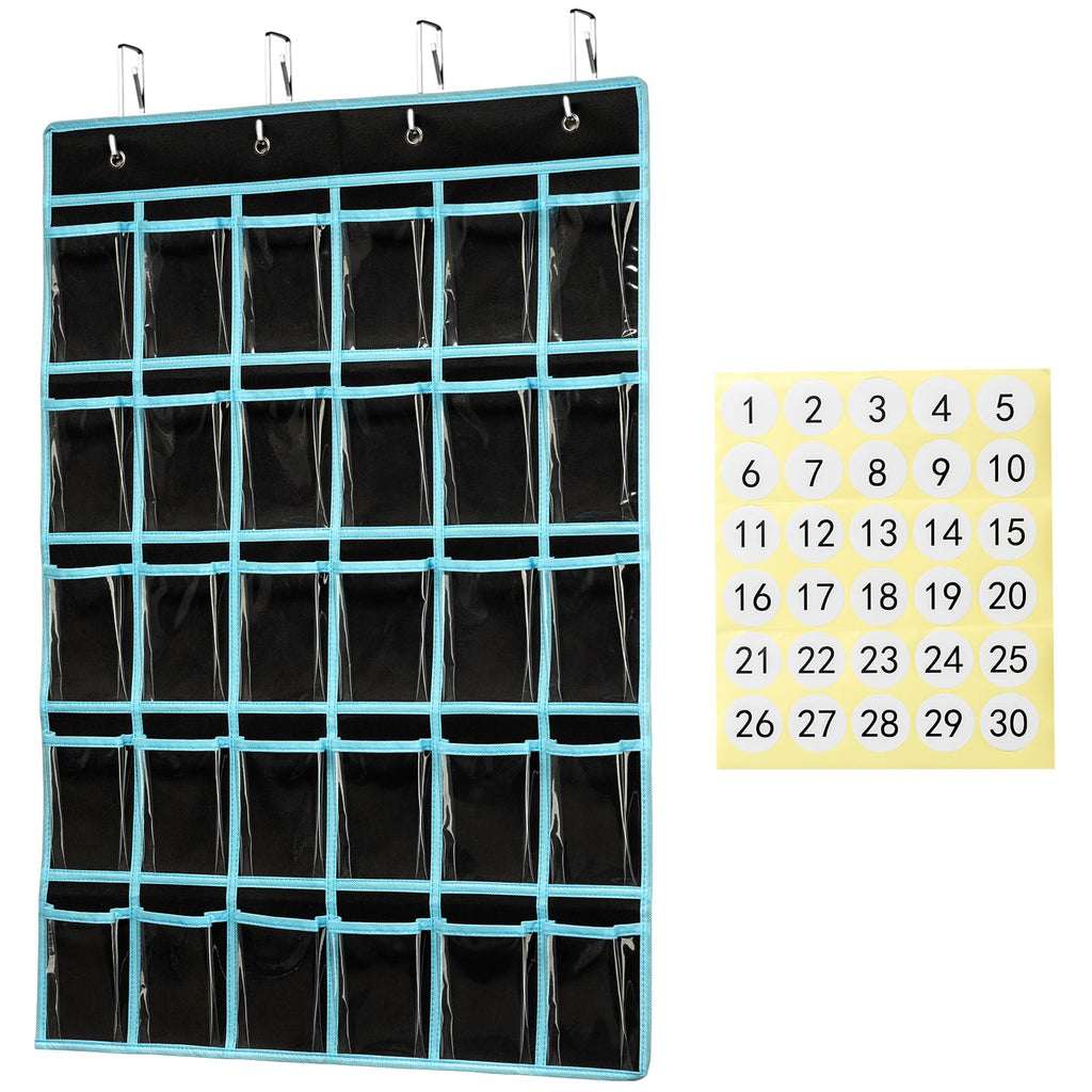 KEEPJOY Classroom Pocket Chart Organizer, Cell Phones Calculator Holder for Classroom Storage, Hanging Wall Door Calculator Phone Caddy for Classroom .(30 Pockets-Black)