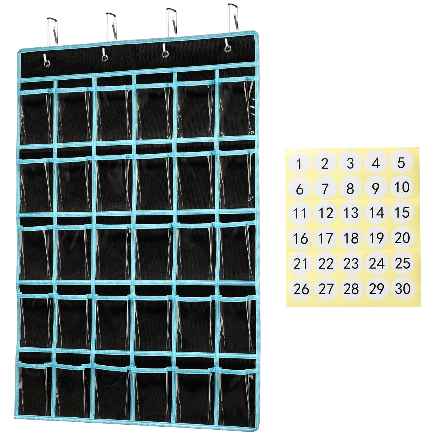 KEEPJOY Classroom Pocket Chart Organizer, Cell Phones Calculator Holder for Classroom Storage, Hanging Wall Door Calculator Phone Caddy for Classroom .(30 Pockets-Black)