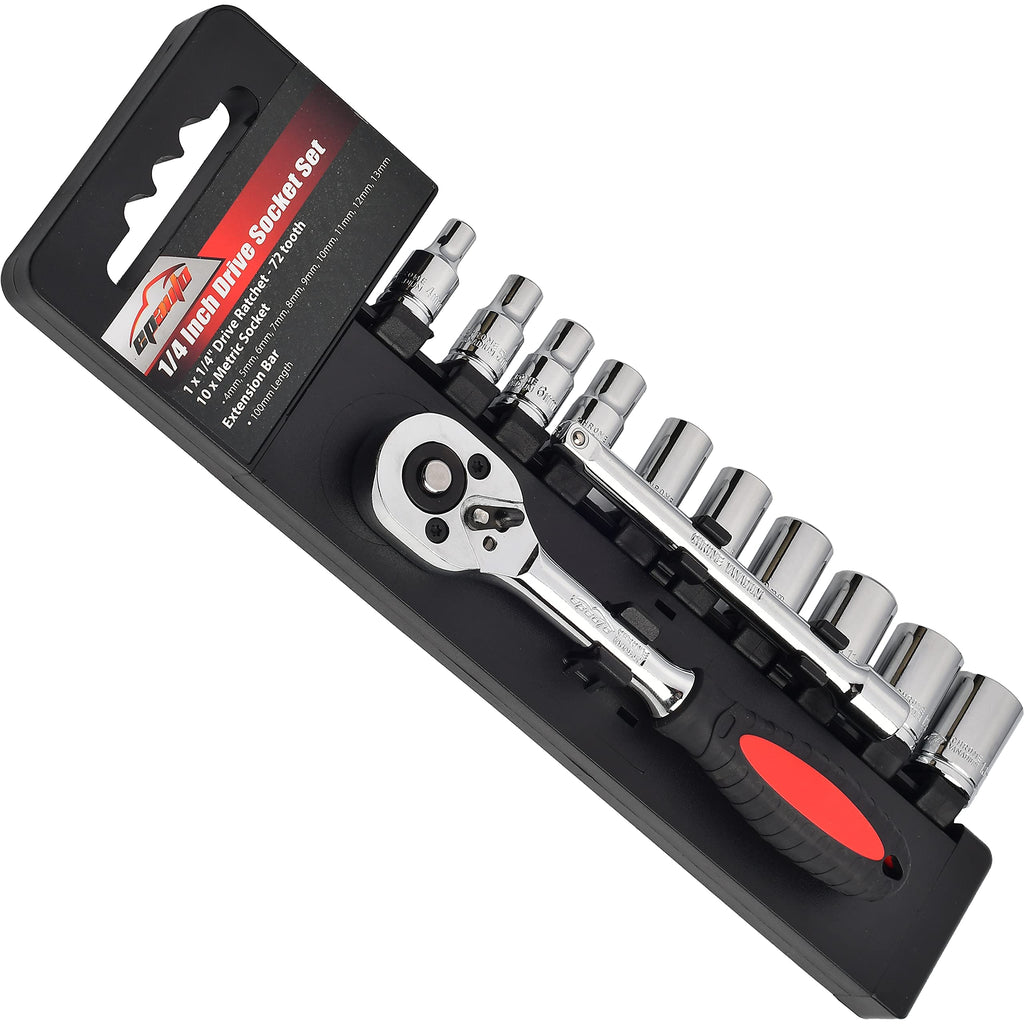 EPAuto 1/4-Inch Drive Socket Set with 72 Tooth Reversible, 12 Pieces