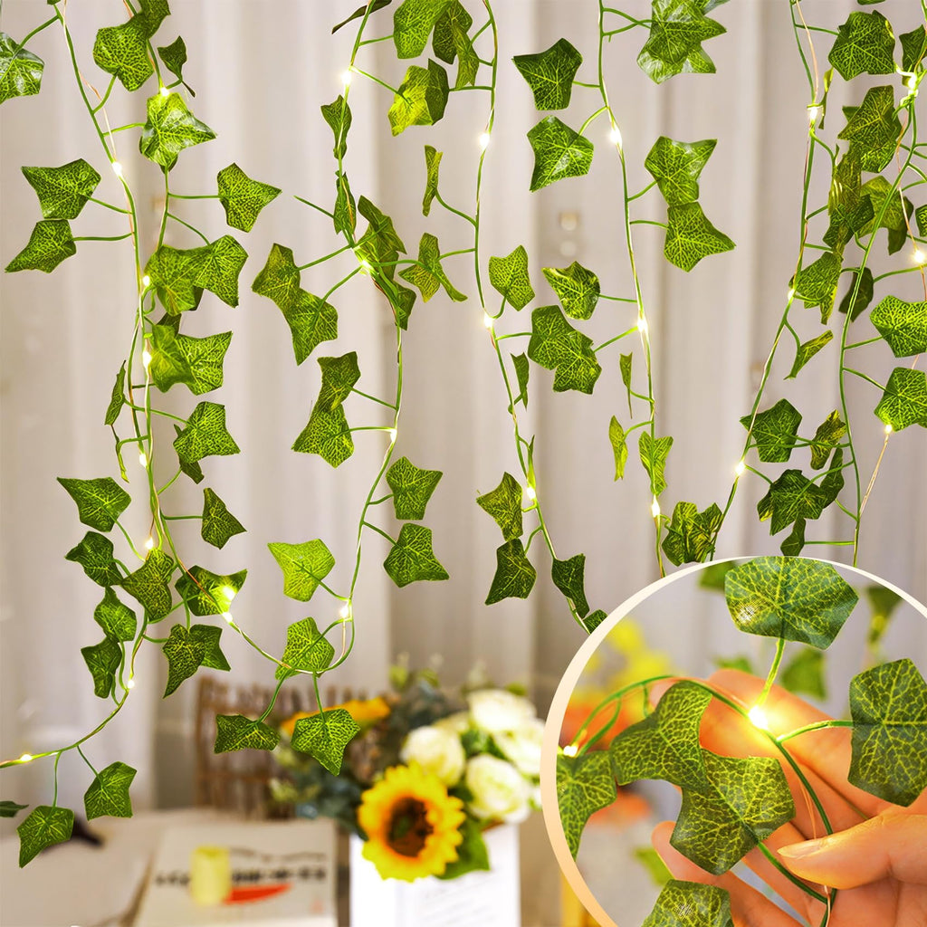 KASZOO 33ft 100 LED Vine with Fairy Lights with Remote - Fake Vines String Lights Battery/USB Operated, Ivy Garland, Leaf Lights for Bedroom Garden Party Wall Room Decor