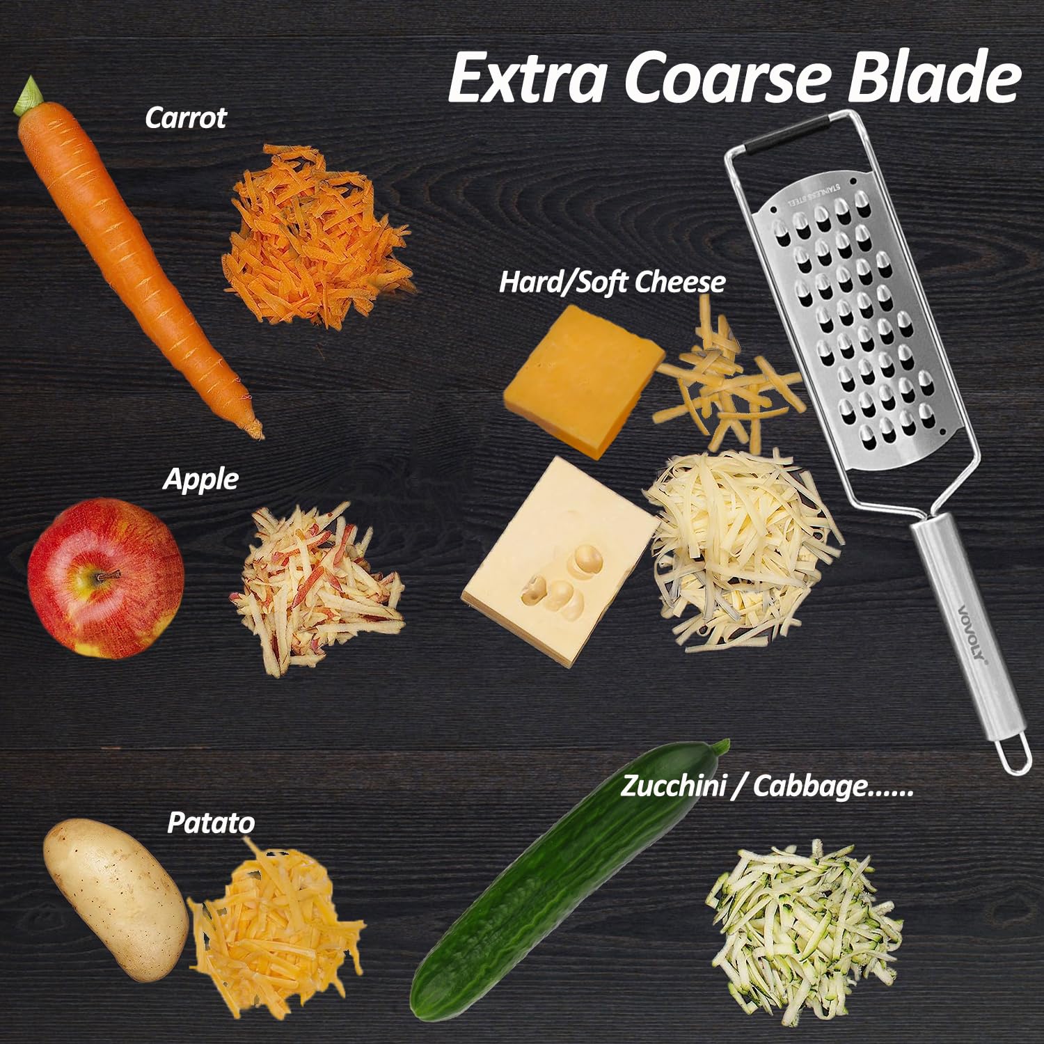 Professional Zester Grater Set,4-Pcs Cheese Grater, Fine/Coarse/Extra Coarse/Slider Attatchement, Kitchen Grater with Razor-Sharp Stainless Steel Blade