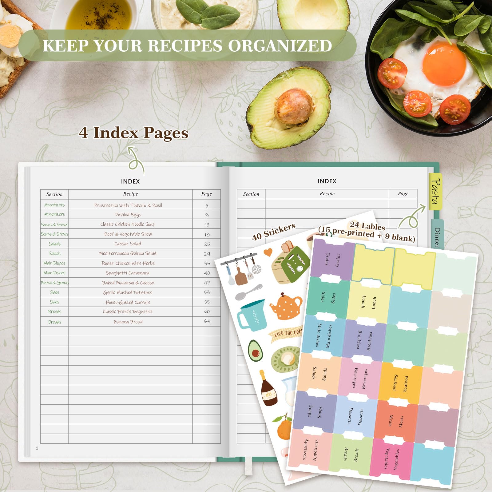Lanpn Blank Recipe Book Cookbook for 70 Recipes, A5 Waterproof Empty Recipe Notebook to Organize Your Family Recipes, Leather Cooking Journal with Stickers to Write in Your Own Recipes, Pink