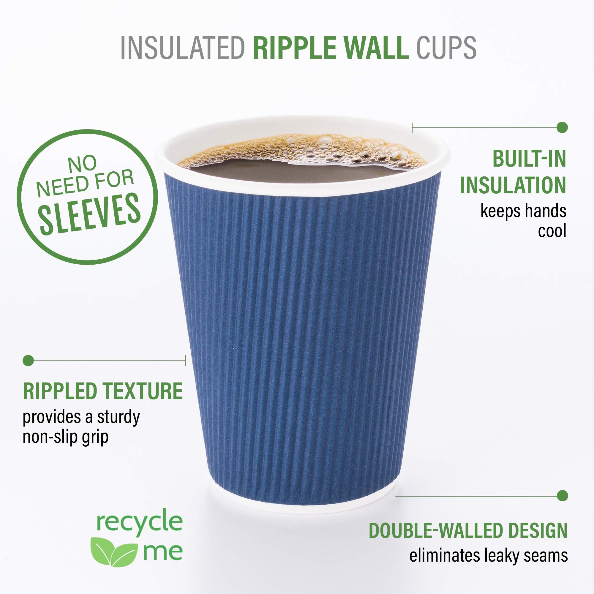 Restaurantware Ripple Wall Coffee Cups 25 Count 16 Ounce Insulated Midnight Blue Paper Cups, Rolled Rim Spill-Resistant Disposable Paper Non-Slip for Coffee, Beverages